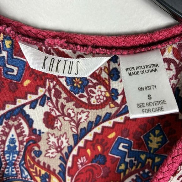 Womens Boho Peasant Blouse Popover 3/4 Sleeve Red Sz Small Colorful Hippie - Picture 5 of 6